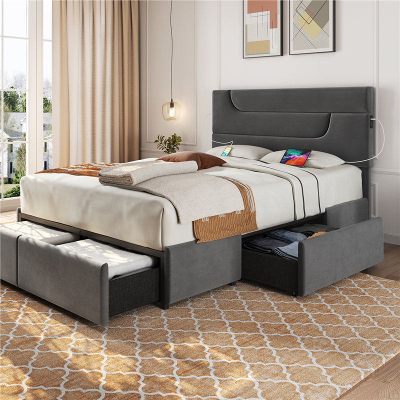 Wade Logan Berlynn Upholstered Bed Frame with Storage Wayfair